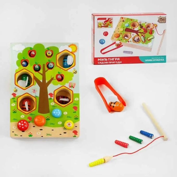 гр Мультигра Садові пригоди 78396  "4FUN Game wood Club", магнітна гра, бджілки, грибочки, у кор