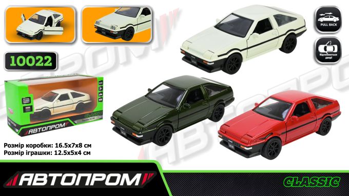 Іграшка машина мет. АВТОПРОМ  арт. 10022 (48шт/2)  5 inch,3 кольори Toyota AE86, відкр.двері, у кор.16,5*7*8см