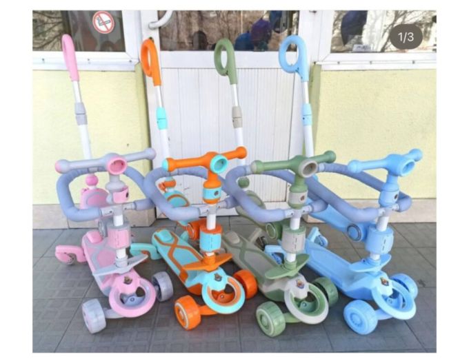 Самокат CITY LINE 4in1 Baby Care 388 (1 кор. 6 шт. (Розовый 2 , Голубой 2 , Оранжевый, Зеленый ))