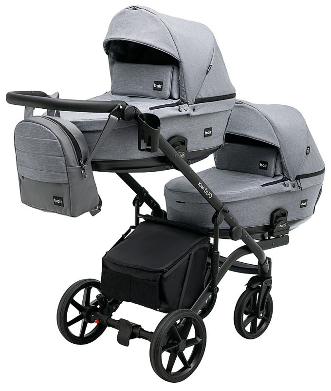 Коляска 2 в 1 для двійні Bair Kiwi DUO Soft BKP-218 сірий