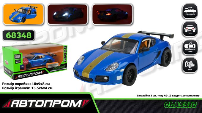 Машина мет. АВТОПРОМ арт. 68348 (48шт/2)  1:32 Porsche Cayman S, батар,світло,звук,відкр.двері,кор. 18*9*8см