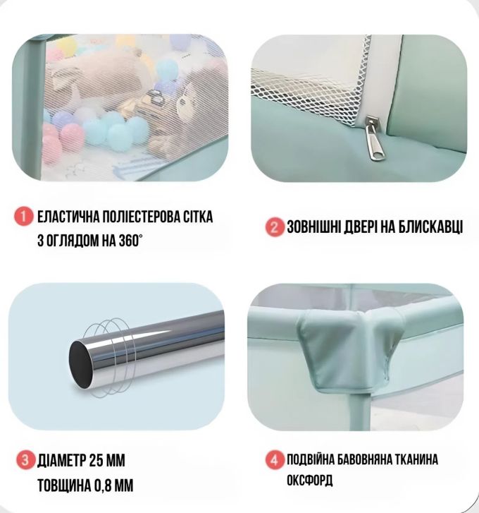 Дитячий манеж Terrio Lion XL 180х200 см Сірий з двома ручками і 60 різнокольоровими м'ячами