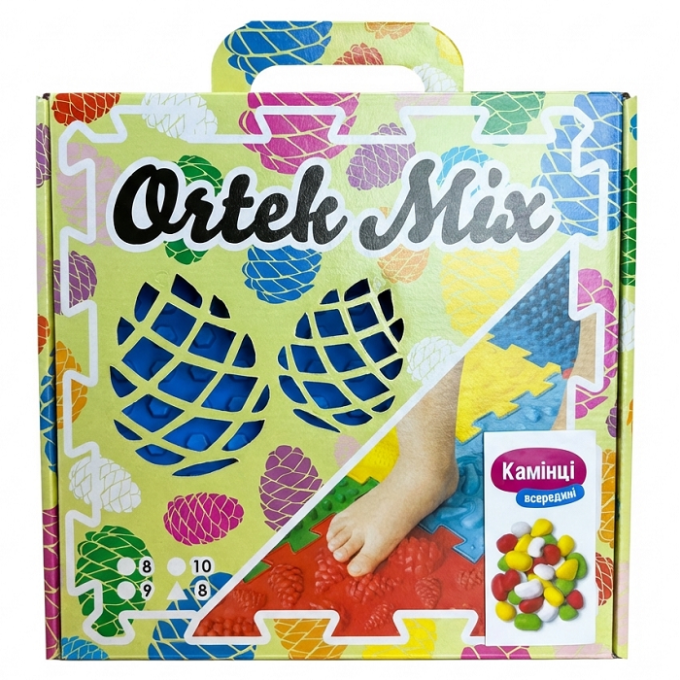 Масажний килимок «Ортек Мікс Пазли» 12 елементів + "Камінці" 27x28 см