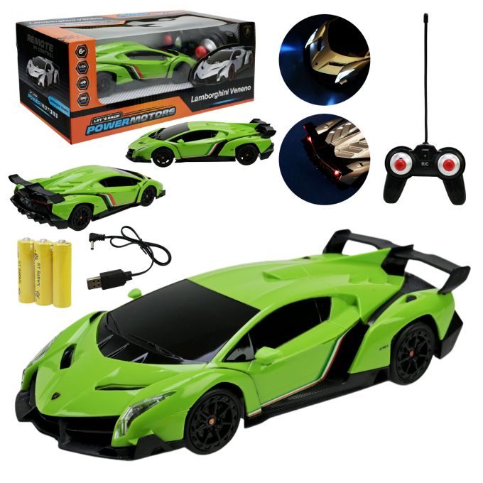 Машина р/к арт. PM2410 GREEN (24шт),"POWERMOTORS",1:24 LAMBORGHINI VENENO,зелений колiр, акум., світло у кор.26,5*14*10,5см.
