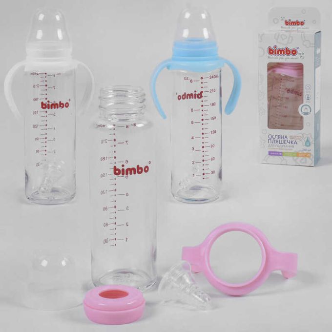гр Пляшка скляна 33812  з силіконовою соскою, "BIMBO", 240 мл