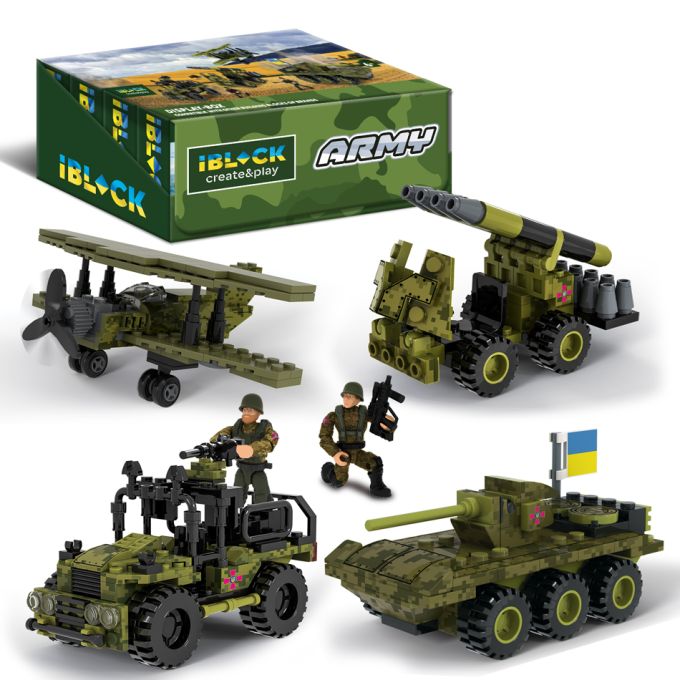 Конструктор IBLOCK арт. PL-921-425 (48шт/6) 6 диспл. по 8шт  Армія, 83-140дет., 4вида, р-р уп-ки 22*4,5*14см, р-р дисп.бокс. 44,2*19,5*14,5см /ціна за шт/