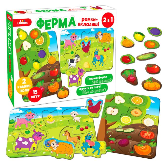 гр Гра настільна ME5032-14 EN "Ферма Рамки-вкладиші 2в1" "Ludum"