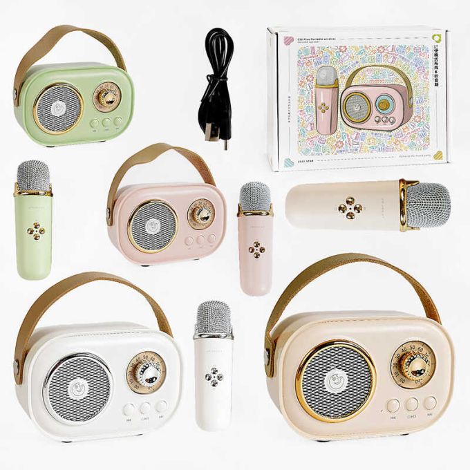 Караоке C 66373  bluetooth, мікрофон, підсвічування, від акумулятора/мережі, type-c, TF-