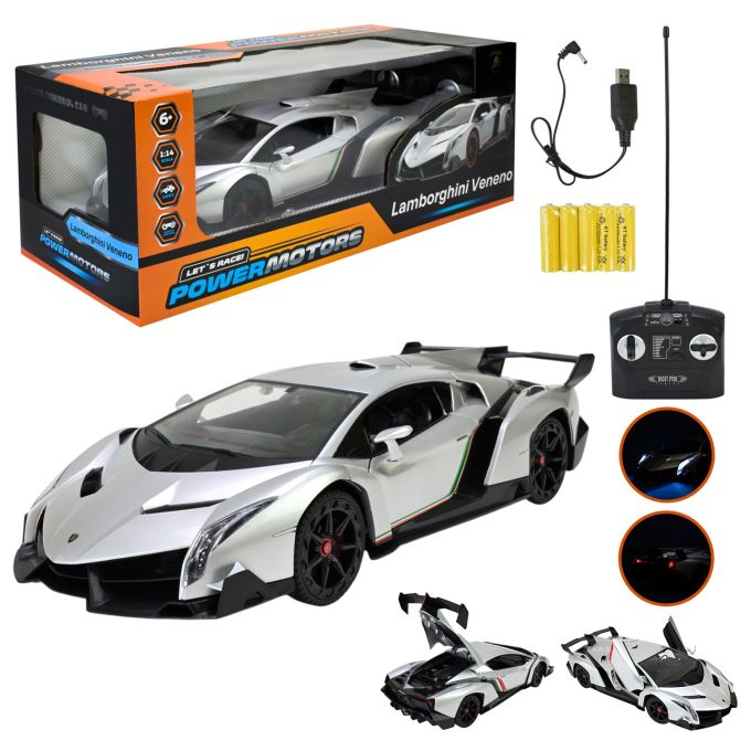Машина р/к арт. PM1406 (12шт),"POWERMOTORS",1:14 LAMBORGHINI VENENO,сiрий колiр, акум.,світло  у кор.45*19,5*17см.