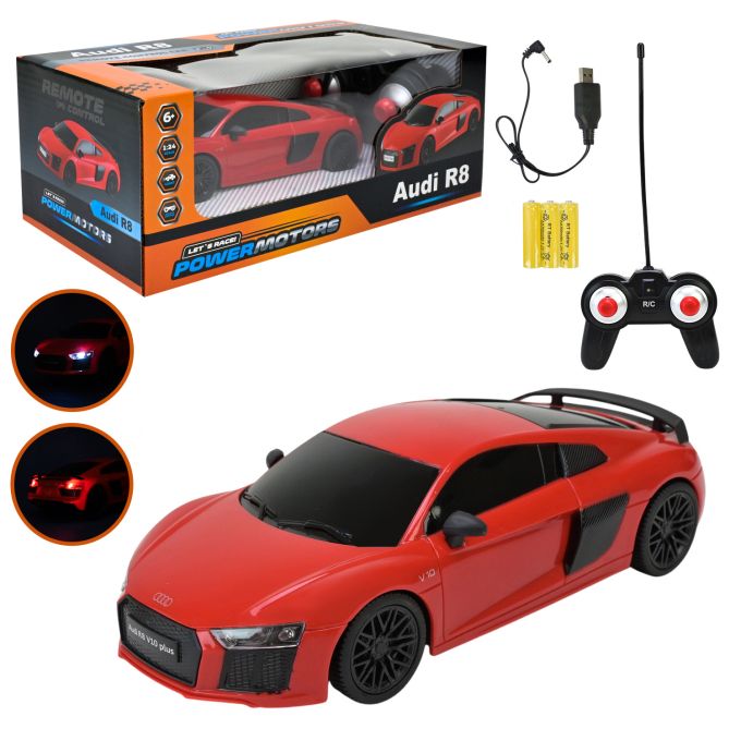 Машина р/к арт. PM2408 (24шт),"POWERMOTORS",1:24 AUDI R8,червоний колiр, акум., світло у кор.26,5*14*10,5см.