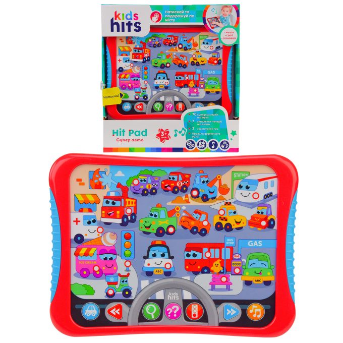 Планшет Kids Hits арт. KH01/008 (48шт)"Супер авто"батар,назви,звуки авто. правила дорожнього руху,гра, запити, .р-р 23,8*17*2см, короб.25*27*4см