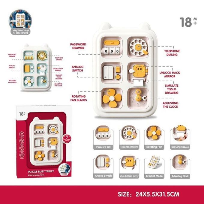 Бізіборд YL 1055 A (72) 2 кольори, тріскачка, спіннер, дзеркальце, перемикачі, годинник, підставка,